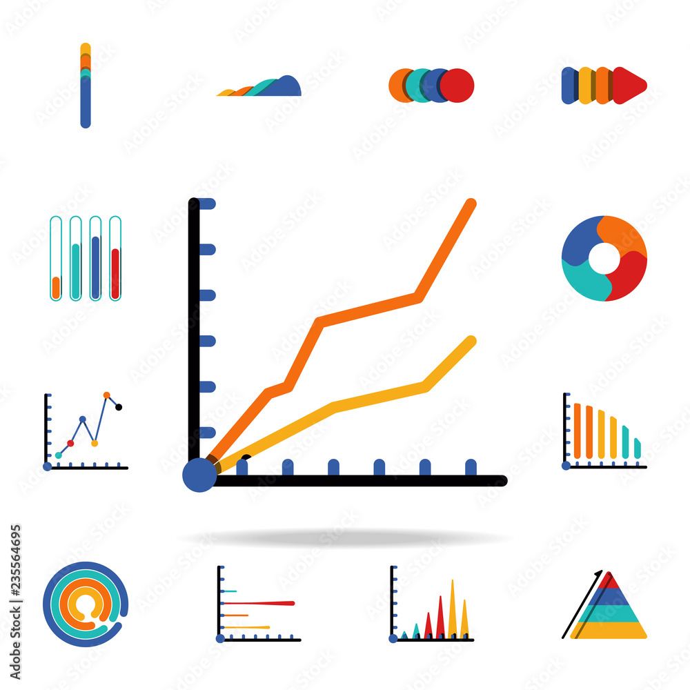 Poster colored infographic line chart icon. business data graphics icons universal set for web and mobile