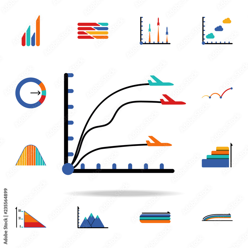 Poster colored infographic chart in airport icon. business data graphics icons universal set for web and mo