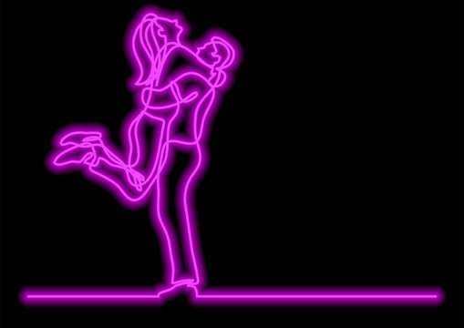 One Line Drawing Of Hugging Couple With Neon Vector Effect