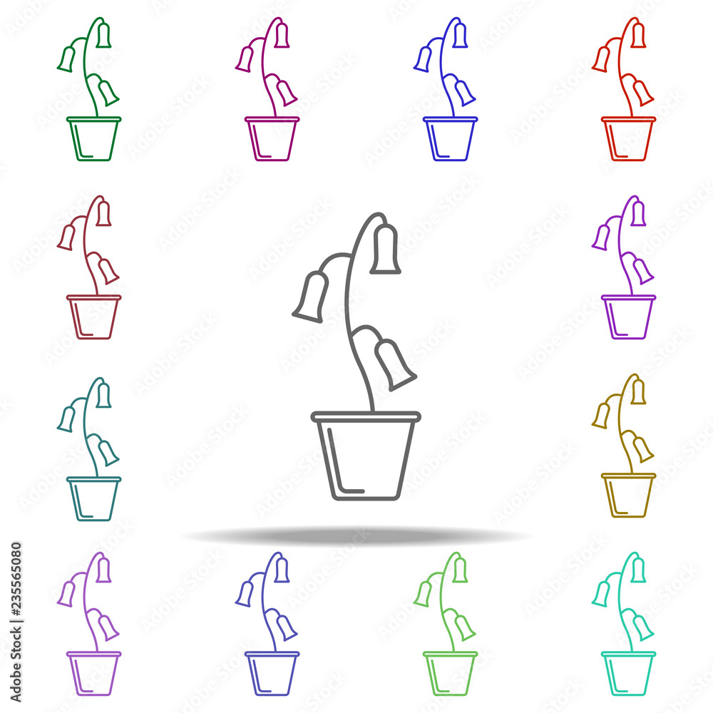 Poster bluebell in pot outline icon. elements of flower in multi color style icons. simple icon for website