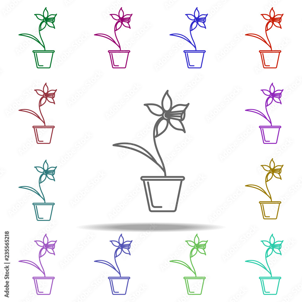 Poster daffodil in pot outline icon. elements of flower in multi color style icons. simple icon for website