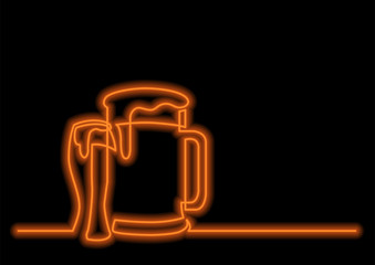one line drawing of isolated vector object - beer pint and glass with neon vector effect