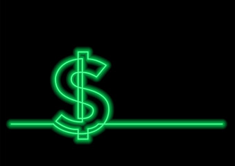 continuous line drawing of dollar sign with neon vector effect