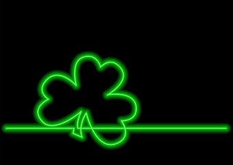 one line drawing of isolated vector object - four leaf clover with neon vector effect