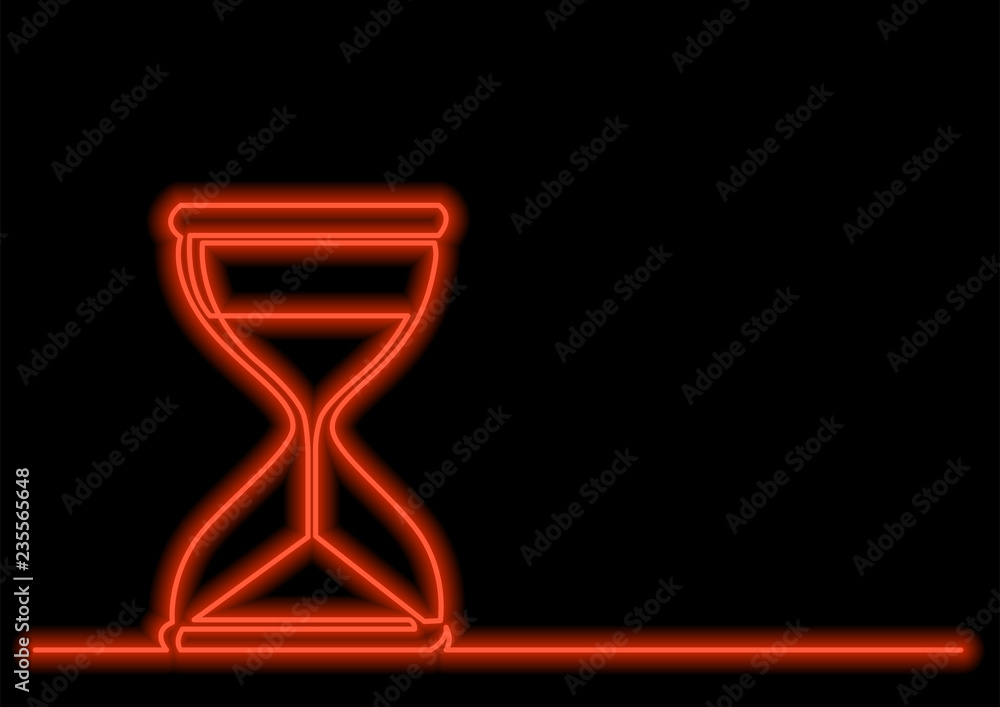 Aufkleber one line drawing of isolated vector object - hourglass with neon vector effect