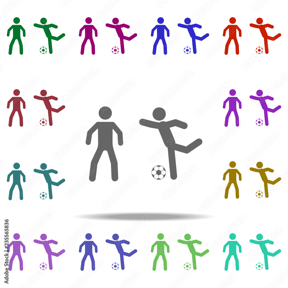 Poster soccer players with a ball icon. elements of football in multi color style icons. simple icon for we
