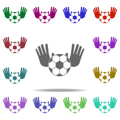 Goalkeeper's hands and ball icon. Elements of Football in multi color style icons. Simple icon for websites, web design, mobile app, info graphics
