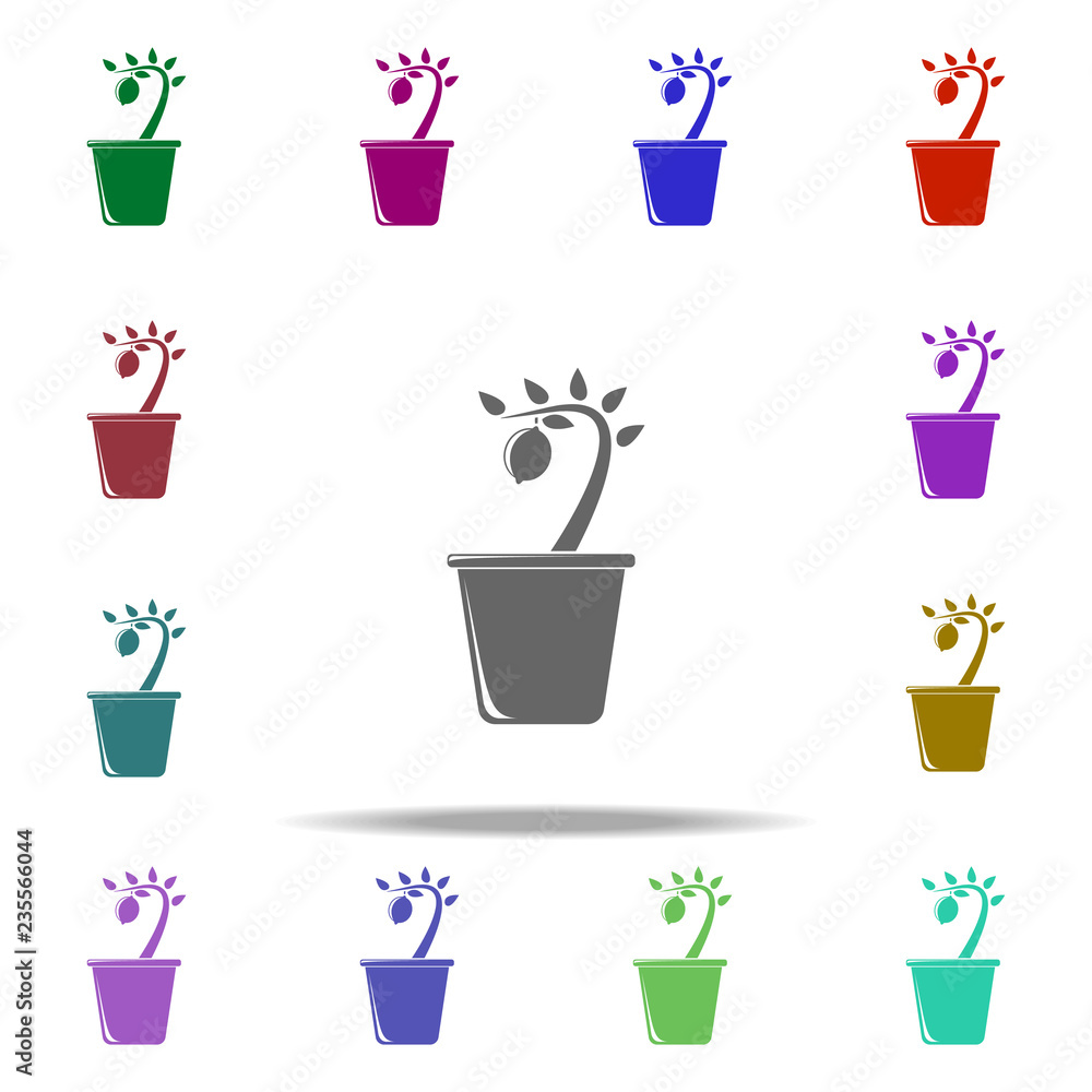 Poster lemon tree in pot illustration icon. elements of fruit in pot in multi color style icons. simple ico