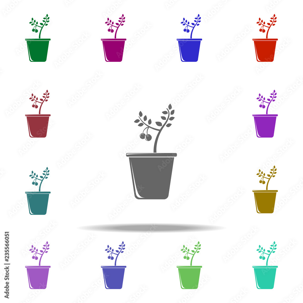 Poster cherry tree in pot illustration icon. elements of fruit in pot in multi color style icons. simple ic
