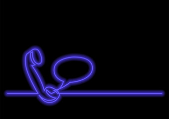 continuous line drawing of phone receiver and speech bubble with neon vector effect