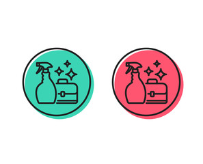 Cleaning spray line icon. Washing liquid or Cleanser symbol. Housekeeping service sign. Positive and negative circle buttons concept. Good or bad symbols. Cleanser spray Vector