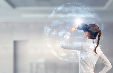 Experiencing virtual technology world. Mixed media