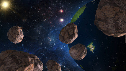 Asteroids approaching Earth. Elements of this image furnished by NASA