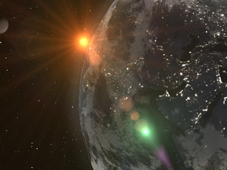 Fototapeta na wymiar Planet Earth and moon illuminated by the sun. View from space. 3