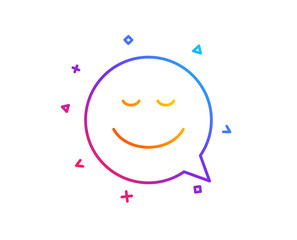 Comic speech bubble with Smile line icon. Chat emotion sign. Gradient line button. Smile icon design. Colorful geometric shapes. Vector