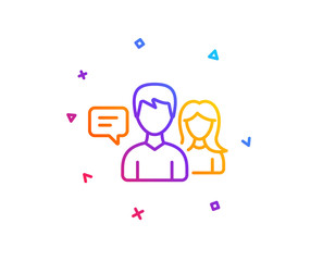 People talking line icon. Conversation sign. Communication speech bubbles symbol. Gradient line button. People talking icon design. Colorful geometric shapes. Vector