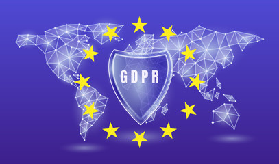 General Data Protection Regulation GDPR  EU, on a neon world map background. Vector stock illustration.
