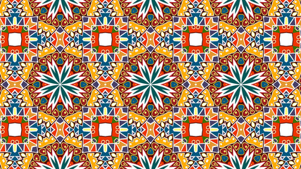 multi color tile-mosaic with a traditional Moroccan pattern.