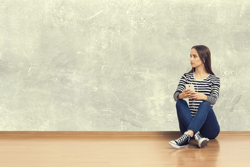 Girl enjoy the music . Mixed media