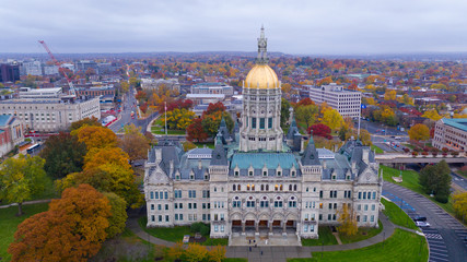 State Capitol Dome Hartford Connecticut Fall Color Autumn Season - obrazy, fototapety, plakaty