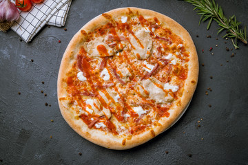 Pizza with meat and barbecue sauce