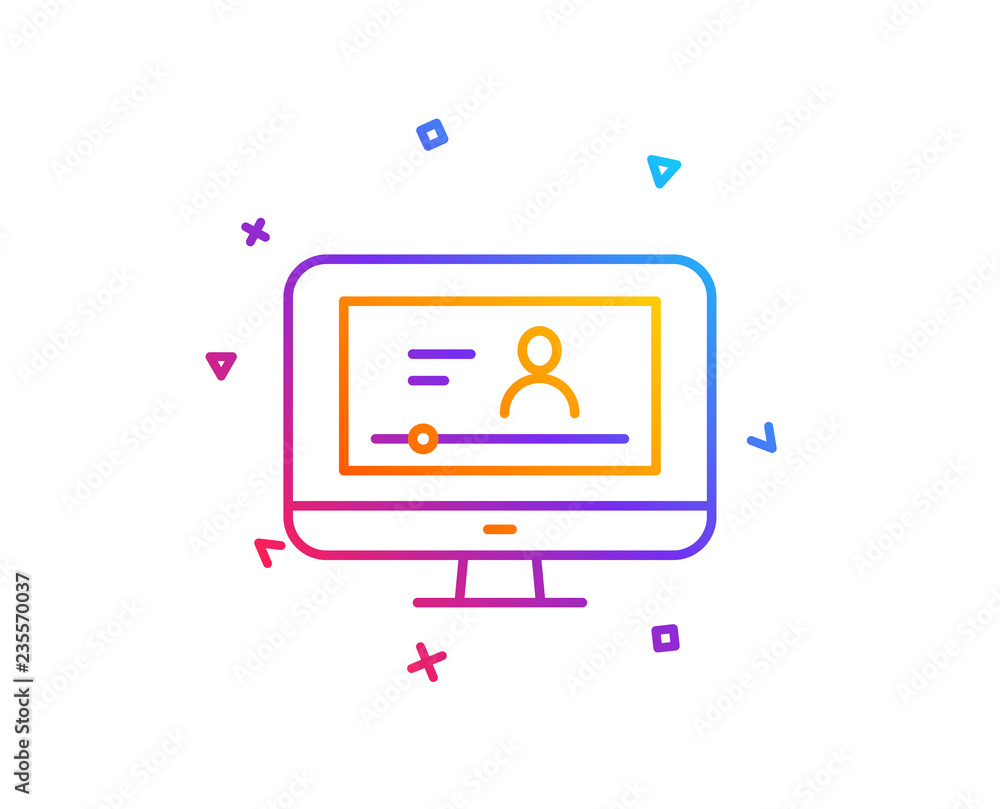 Poster online video education line icon. computer with online lecture sign. web player symbol. gradient lin