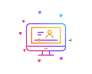 Online Video Education line icon. Computer with Online lecture sign. Web player symbol. Gradient line button. Online video icon design. Colorful geometric shapes. Vector