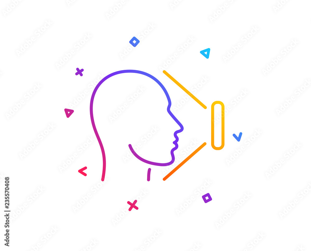 Poster face scanning line icon. phone face id sign. head identification symbol. gradient line button. face 