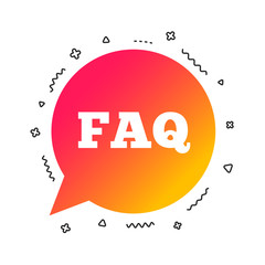 FAQ information sign icon. Help speech bubble symbol. Colorful geometric shapes. Gradient faq icon design.  Vector