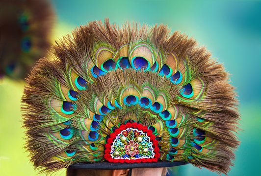 Romanian traditional peacock feather hat