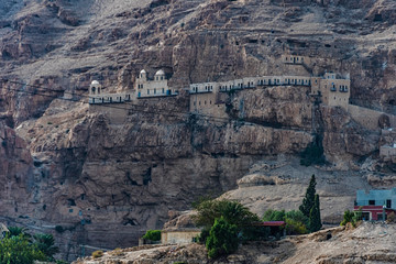 Fototapeta premium Greek monastery of temptation, near jericho city. Jordan Valley, Palestinian West Bank