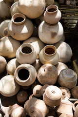 Fototapeta na wymiar Clay pots in morning light in India 