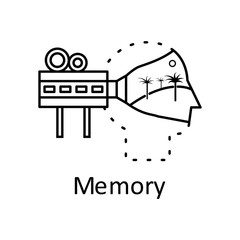 Human, camera, palm trees, sun  in mind icon. Element of human mind with name icon. Thin line icon for website design and development, app development. Premium icon