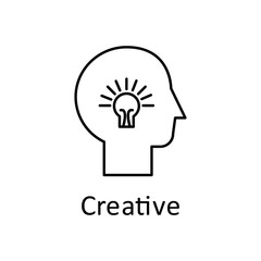 Human, light bulb, idea in mind icon. Element of human mind with name icon. Thin line icon for website design and development, app development. Premium icon