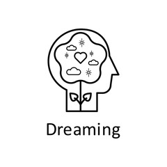 Human, flower, heart, clouds in mind icon. Element of human mind with name icon. Thin line icon for website design and development, app development. Premium icon