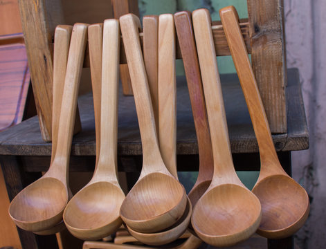 soup spoon or tablespoon made of wood
