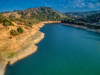 Aerial view of the Guadalupe Reservoir at dusk
