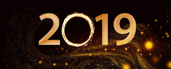 2018 text made from fiery element.