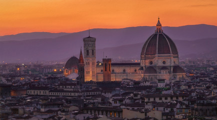 Florence Cathedral taken from Piazzale Michelangelo (Michelangelo Park) at sunset, Florence, Italy....