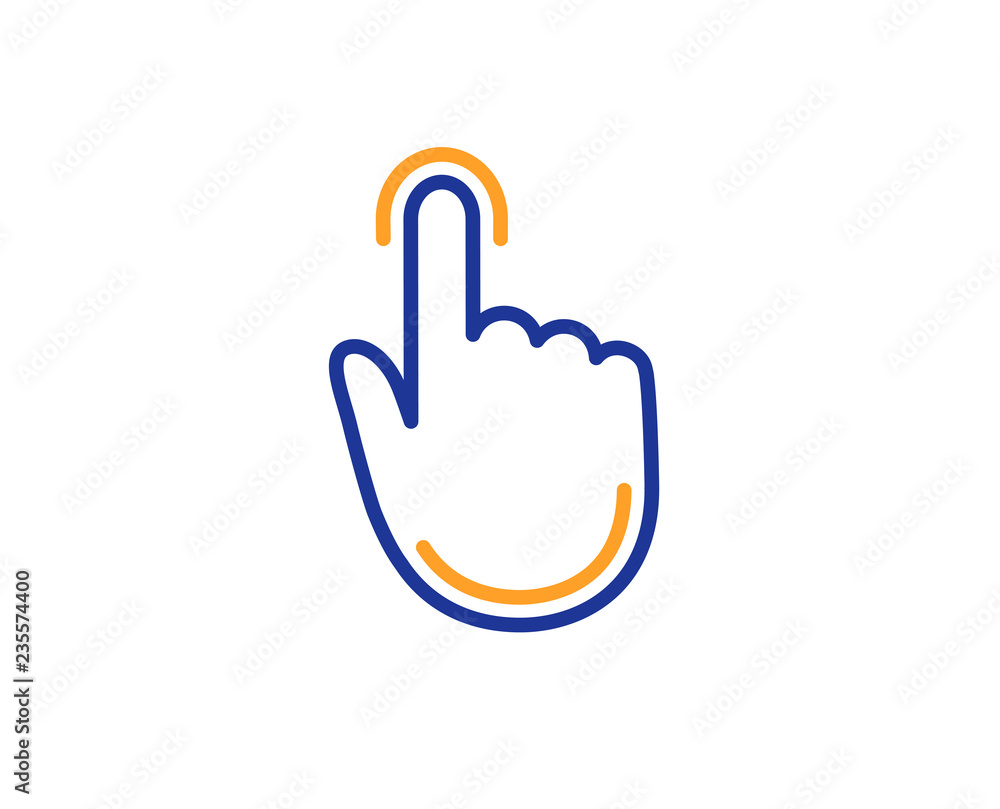 Poster hand click line icon. finger touch sign. cursor pointer symbol. colorful outline concept. blue and o