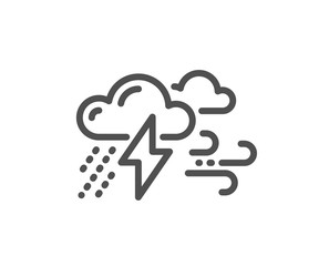 Clouds with raindrops, lightning, wind line icon. Bad weather sign. Quality design flat app element. Editable stroke Bad weather icon. Vector
