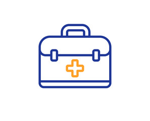 First aid kit line icon. Medical case sign. Colorful outline concept. Blue and orange thin line color First aid icon. Vector