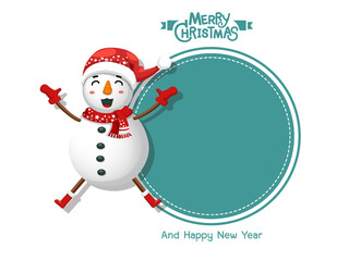 Merry Christmas and happy new year. Vector Greeting Card Snowman. decorative element on holiday. posters, gift tags and labels.