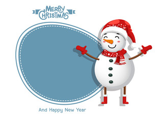 Merry Christmas and happy new year. Vector Greeting Card Snowman. decorative element on holiday. posters, gift tags and labels.