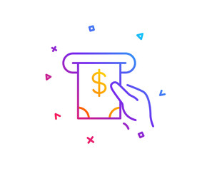 Cash money line icon. Banking currency sign. Dollar or USD symbol. ATM service. Gradient line button. ATM service icon design. Colorful geometric shapes. Vector