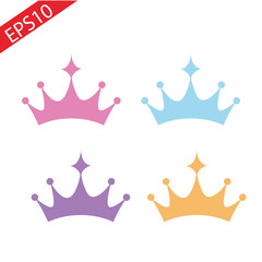 Set of princess crowns Tiara isolated on white. Vector illustration.