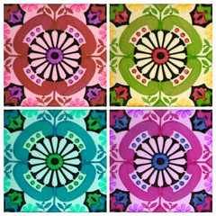 Collection of patterns tiles in different colors