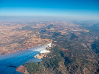 Aerial View of Spanish Country Side From the Window of Airplane