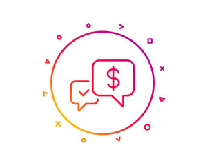 Payment receive line icon. Dollar exchange sign. Finance symbol. Gradient pattern line button. Payment received icon design. Geometric shapes. Vector