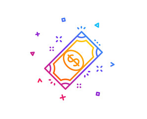 Payment line icon. Dollar exchange sign. Finance symbol. Gradient line button. Payment icon design. Colorful geometric shapes. Vector